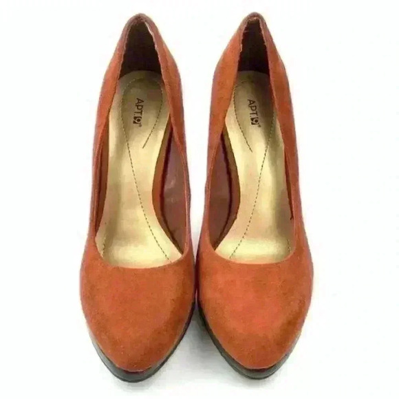 Apt 9 heels sz 6 orange rust faux suede platforms - Picture 2 of 10
